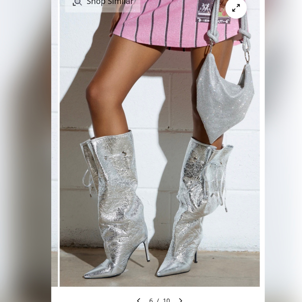 AKIRA Metallic Silver Heeled Boots